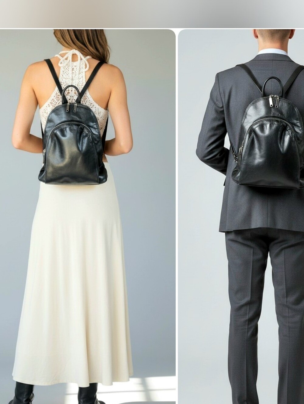 Tano Black Leather Backpack Unisex Medium Y2K Minimalist Capsule Wardrobe Bag